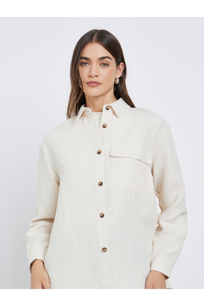 Styli Cream Long Sleeve Shirt with Pocket