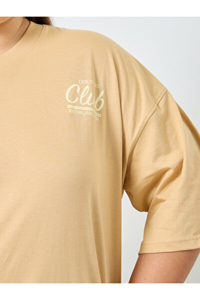 Styli Plus Size Brown Slogan Print T-Shirt