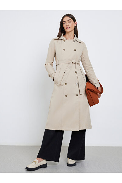 Styli معطف ترنش نسائي متوسط الطول باللون البيج
