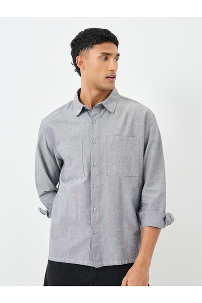 Styli Grey Relaxed Fit Shirt with Double Pocket