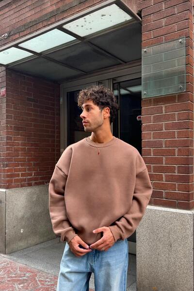 Flaw Wear basic guler rotund Swea tricou Maro deschis