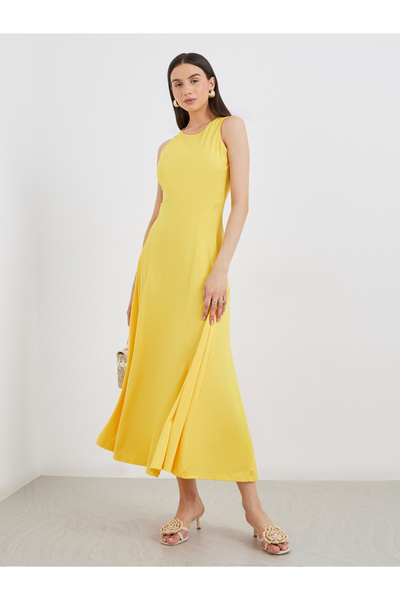 Take Two By Styli Solid Knitted Sleeveless A-Line Midi Dress