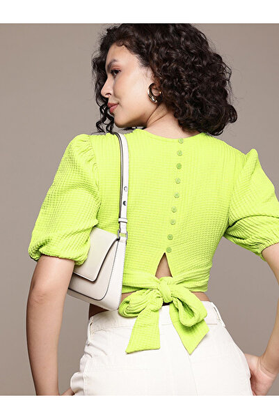 Freehand By Styli بلوزة قصيرة نسائية خضراء منقوشة