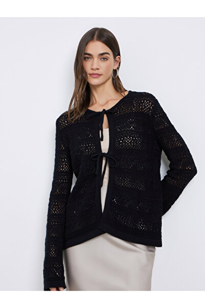 Styli بلوزة سوداء محبوكة بربطة أمامية