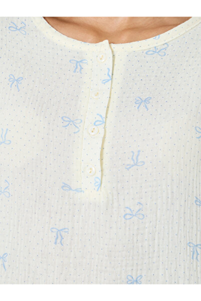 Styli Cotton Gauze Placket Detail Ruffled Nightdress