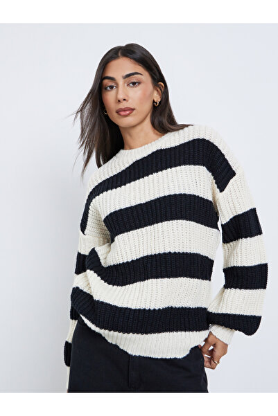 Styli Off-White Striped Oversized Sweater