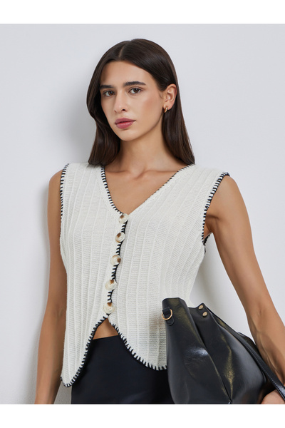 Take Two By Styli Beige Knit Cardigan Vest