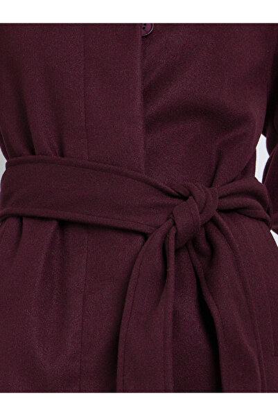 Styli Burgundy Wool Look Belted Midi Coat