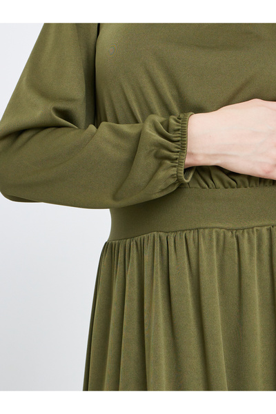 Take Two By Styli Khaki Balloon Sleeve A-Line Midi Dress