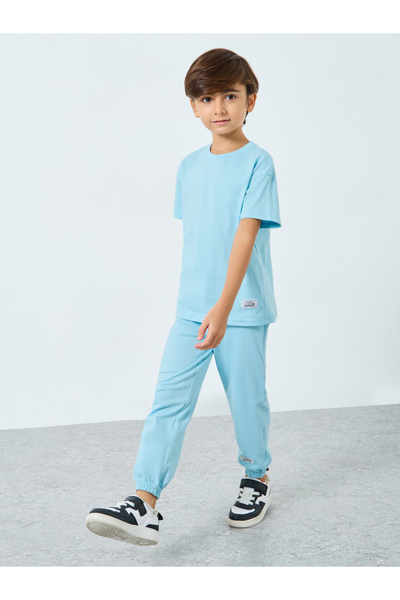 Styli Boys Light Blue Solid T-Shirt and Joggers Set