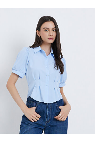 Take Two By Styli Puff Sleeve Pleated Detail Buttoned Shirt