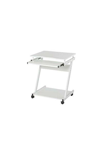 Mercaton Birou calculator, pe roti, metal, pal, cu raft tastatura, alb, max 3...