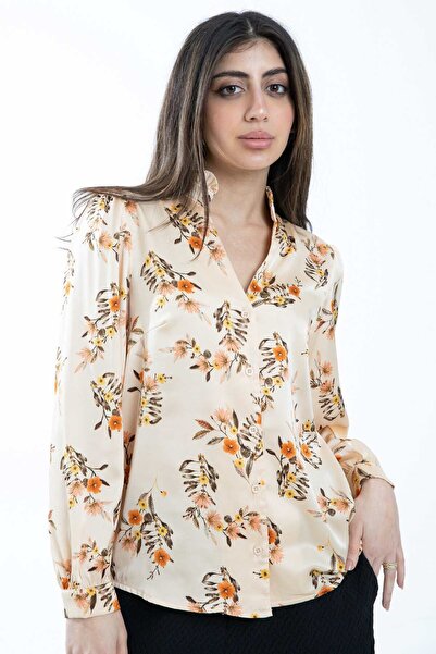 mica بلوزة زهرية بأكمام طويلة وفتحة رقبة على شكل حرف V