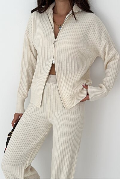 Noi Belis Zipper Detailed Wick Knitted Knitwear Bottom-Top Set Aw25Au0018