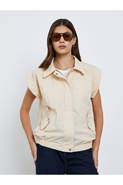 Take Two By Styli Beige Sleeveless Side Pocket Jacket