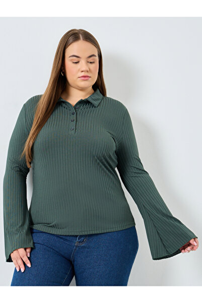 Styli Plus Size Long Sleeve Polo T-Shirt