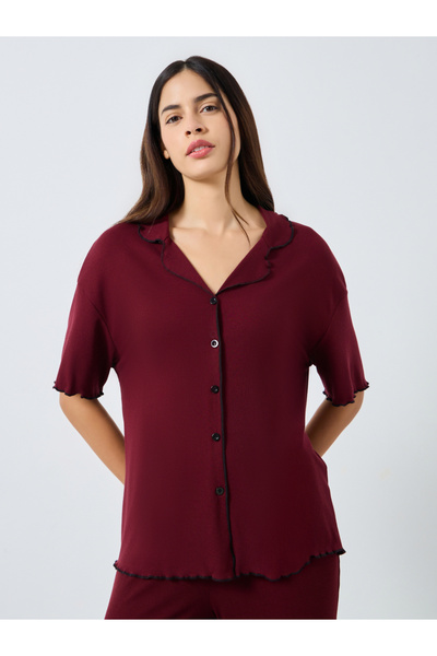 Styli Supersoft Ribbed Lettuce Hem Shirt and Pyjama Set