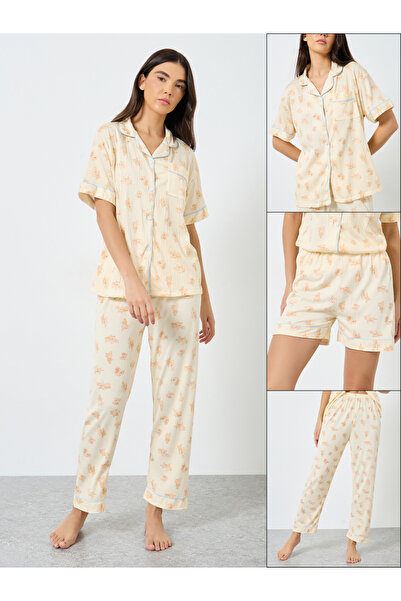 Take Two By Styli Pack of 3 - Bear Print Shirt, Shorts and Pyjama
