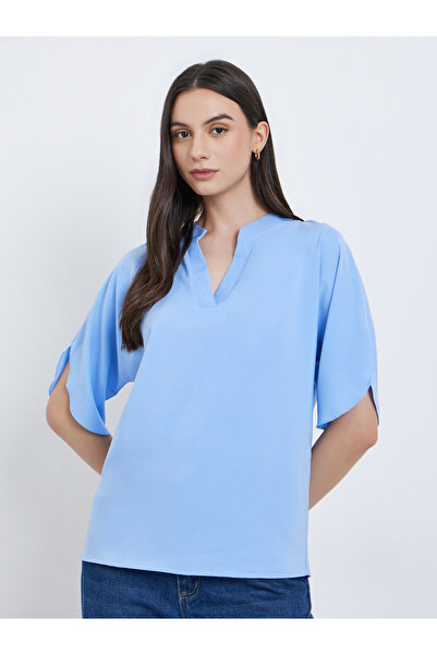Take Two By Styli Women Blue Short Sleeve Blouse