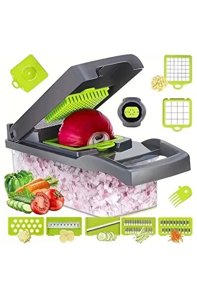 Golxmse Set feliator legume 14 piese, Golxmse, multifunctional, 7 lame, accesorii verzi