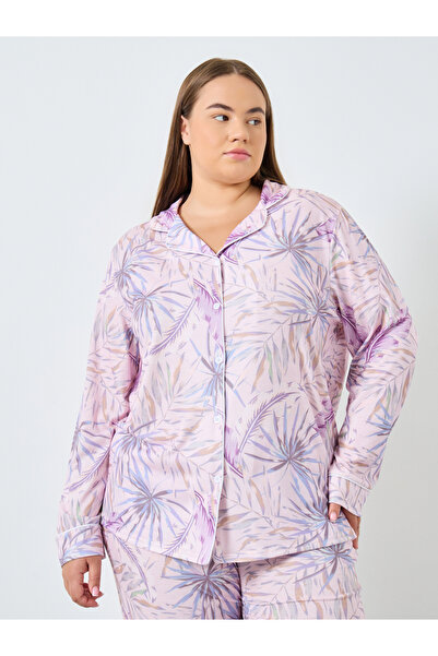 Styli Plus Size Tropical Print Shirt and Pyjama Set