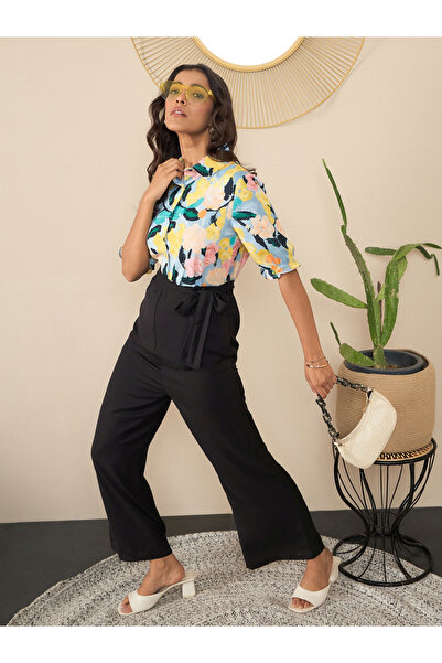 Stylestone By Styli Floral Print Spread Collar Buttoned Jumpsuit