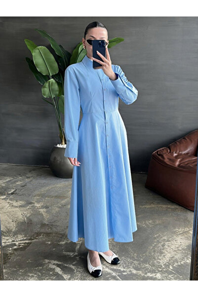 Take Two By Styli Solid Long Sleeve Button Shirt Midi Dress