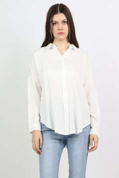 mica قميص كاجوال سادة بأكمام طويلة
