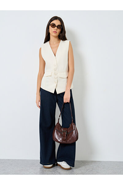Take Two By Styli Women Cream Buttoned Waistcoat