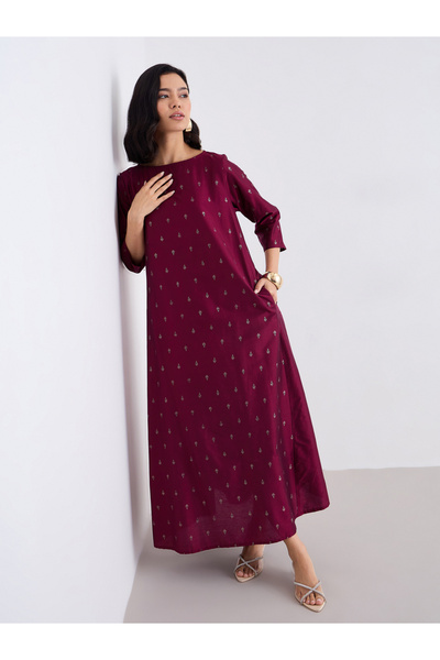 Styli Textured Foil Print Flared Jalabiya