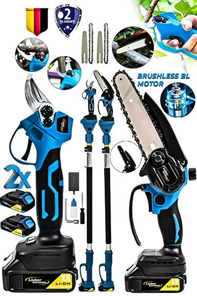 Lieber German LGTM Çift Akülü 2'Li Set Dal Budama Testeresi & Dal Budama Makası & 2.5 M Teleskopik Uzatma