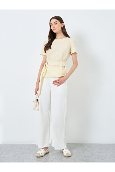 Take Two By Styli Solid Puff Sleeves Top with Belt