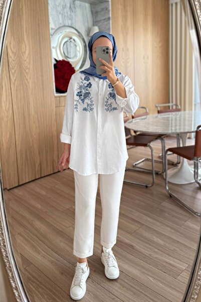 Ka Hijab Vienna Sequin Detail Shirt - White