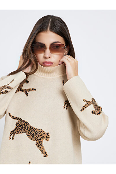 Take Two By Styli Beige Leopard Print Oversized Sweater