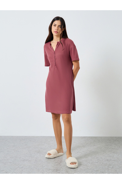 Styli Waffle Textured Placket Sleep T-Shirt Dress