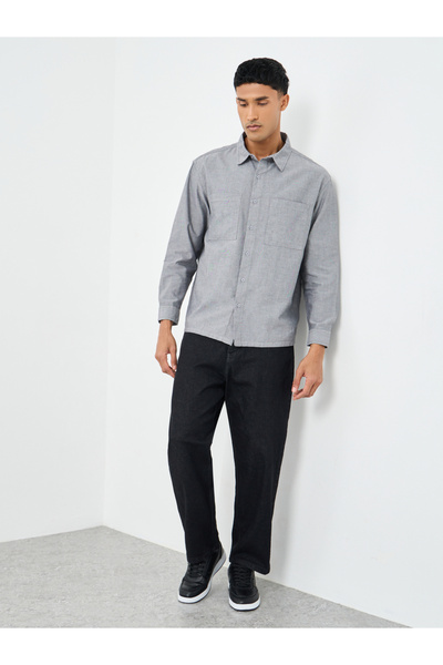 Styli Grey Relaxed Fit Shirt with Double Pocket