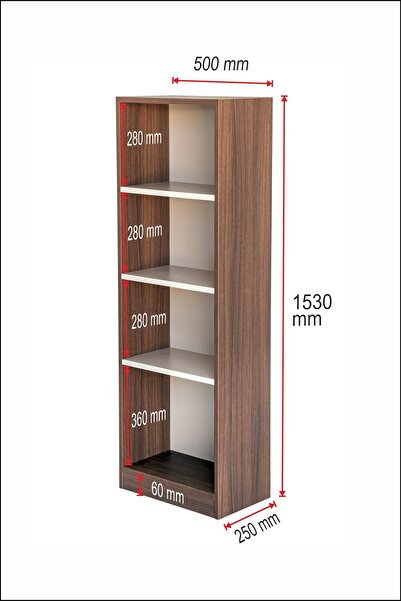 Viena MEGA Modern 4 Raflı Kitaplık Dekoratif Çok Amaçlı ve Ev Ofis Kullanımına Uygun Milano & Vizon