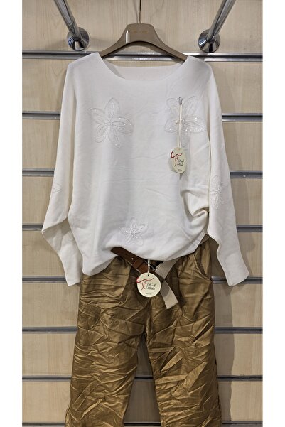 Park Moda Italian Women's Knitwear Blouse Floral Sequin Embroidered