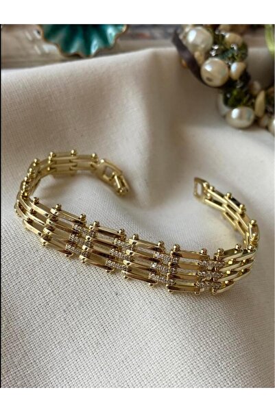 14K GOLD RENK KUYUMCU MODEL KABURGA TAŞLI KADIN BİLEKLİK 19,5CM