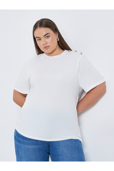 Styli Plus Size Shoulder Button T-Shirt