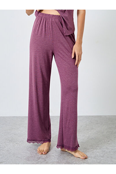 Styli Wrap Button Waist Lace Detail Top and Pyjama Set