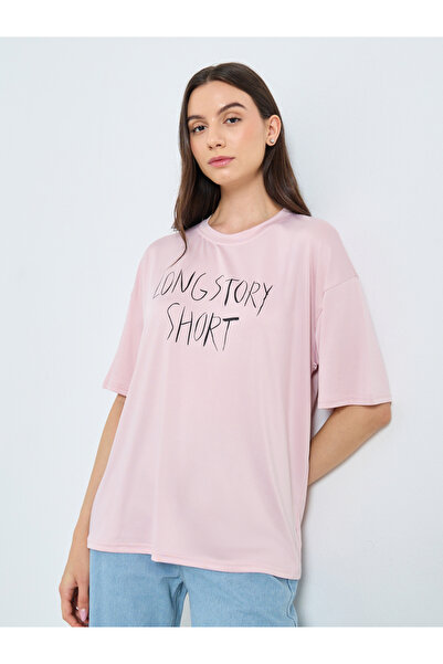 Take Two By Styli Pink Slogan Print Short Sleeve T-Shirt