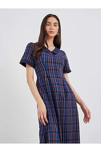 Take Two By Styli Checked Print V-Neck A-Line Maxi Dress