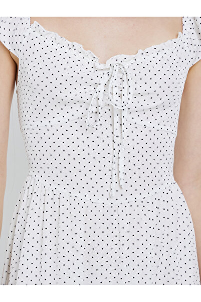 Take Two By Styli Polka Dot Print Ruffled Detail A-Line Midi Dress