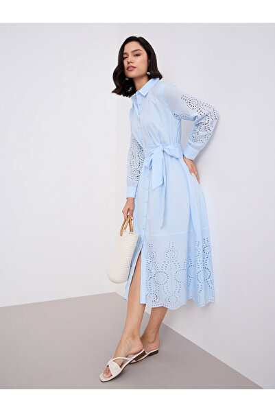 Styli فستان شيفلي متوسط الطول بقميص أزرق فاتح