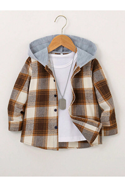 Take Two By Styli Boys Checked Button Front Hooded Jacket