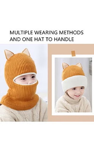 Generica طقم شتوي للأطفال يتكون من قبعة صوفية بلون أزرق فاتح مع كرتين على شكل أذنين، مما يضيف لمسة