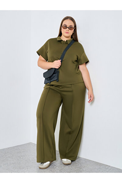 Styli Plus Size Khaki Polo T-Shirt