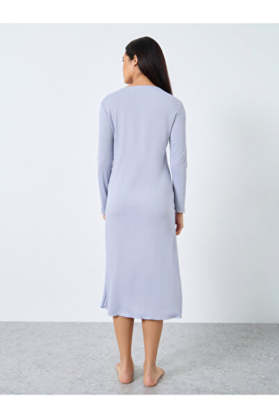 Take Two By Styli Long Sleeve Ribbed Nightdress with Floral Detail