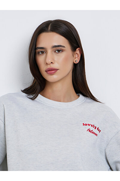 Styli Grey Embroidered Slogan Oversized Sweatshirt